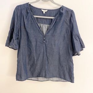 Lucky Brand Denim Wash Flounce Sleeve Button Up